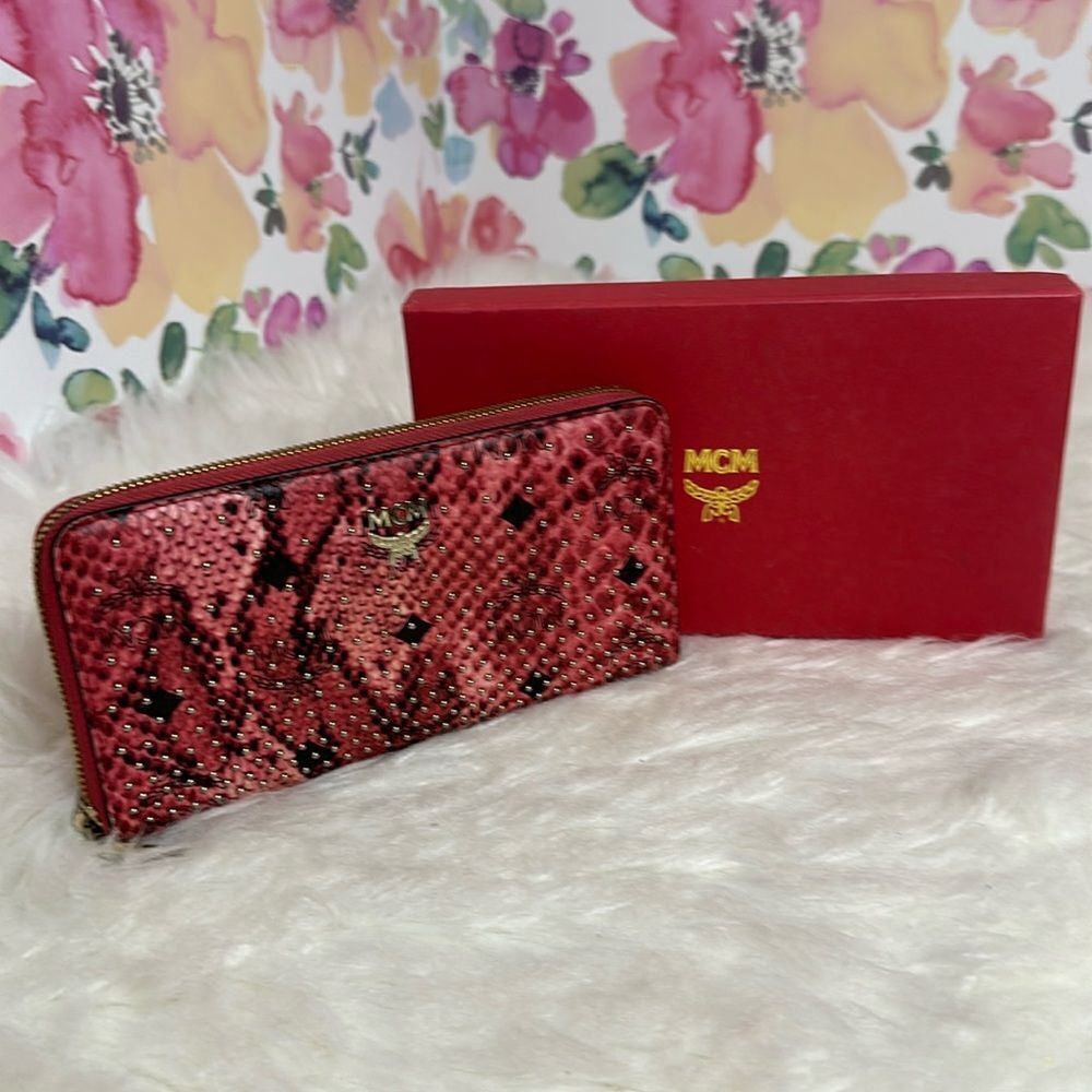 Authentic Mcm Armour Visetos Monogram Studded Python
